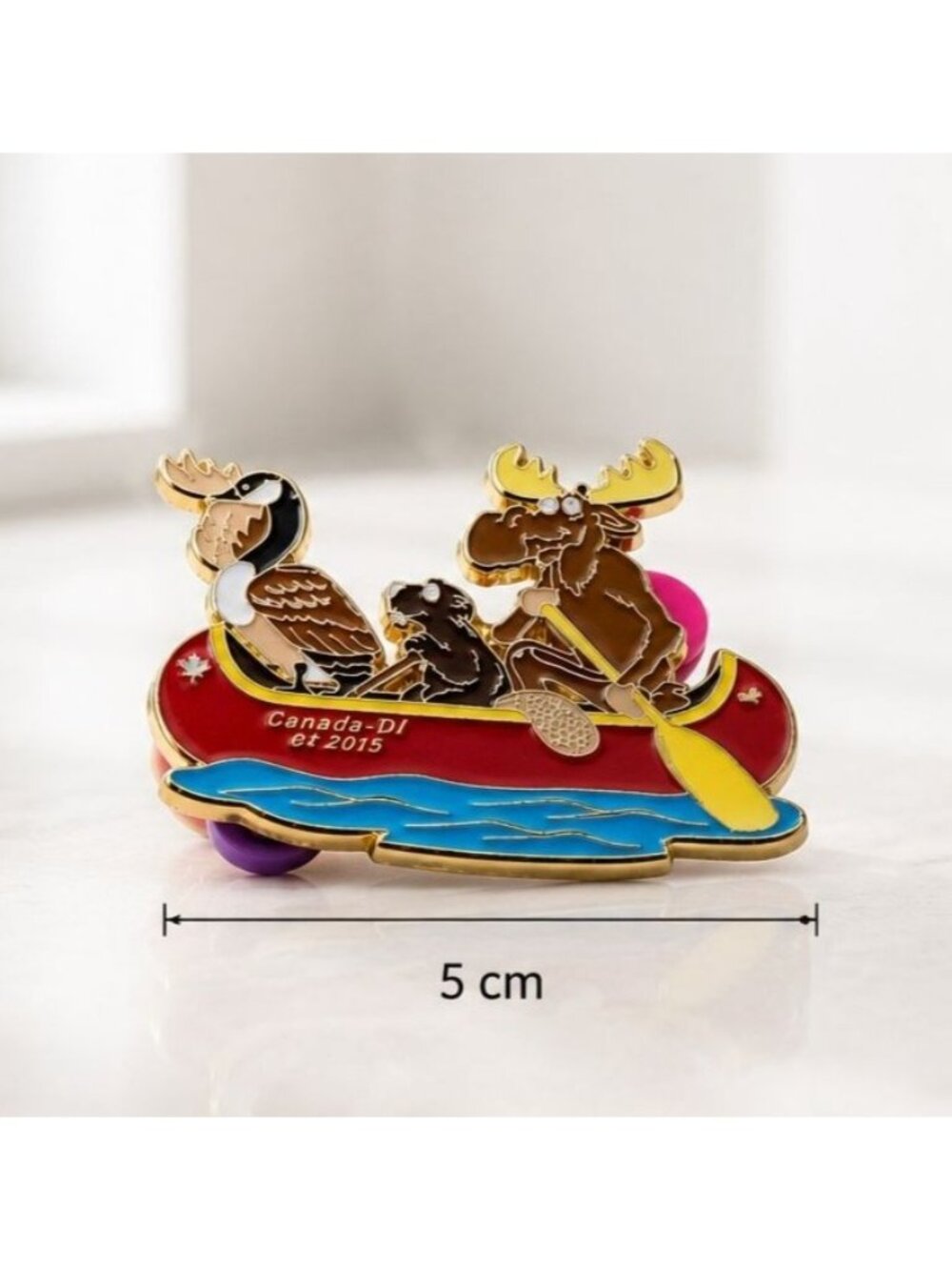 Canada-DI 2019 Canoe Souvenir Enamel Pin With Moose & Beaver Design 5 cm Gold-To